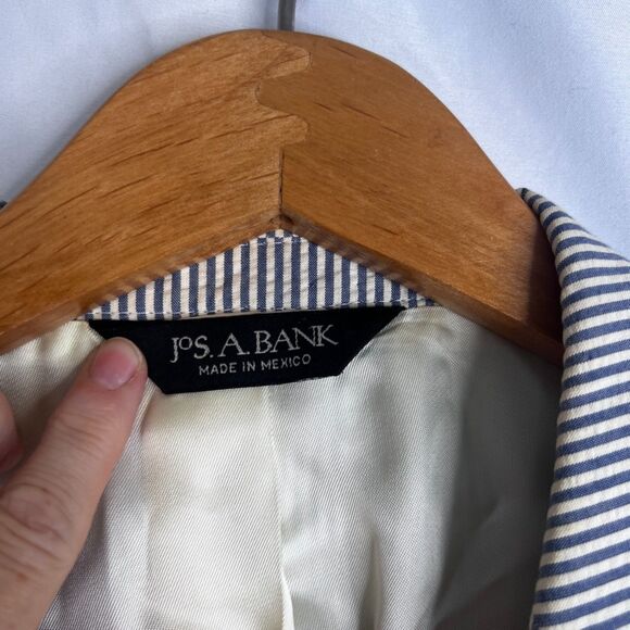 Jos A Bank Seersucker Striped 100% Cotton Blazer Preppy Single Breasted Size 43R - Picture 9 of 12